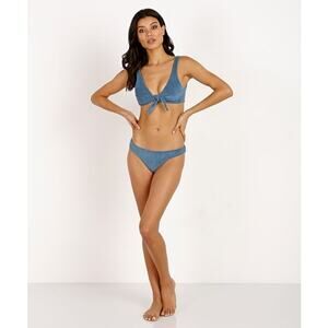 Mara Hoffman Rio Slate Blue Terry Knotted Tie Front Bikini Swimsuit Top Size L